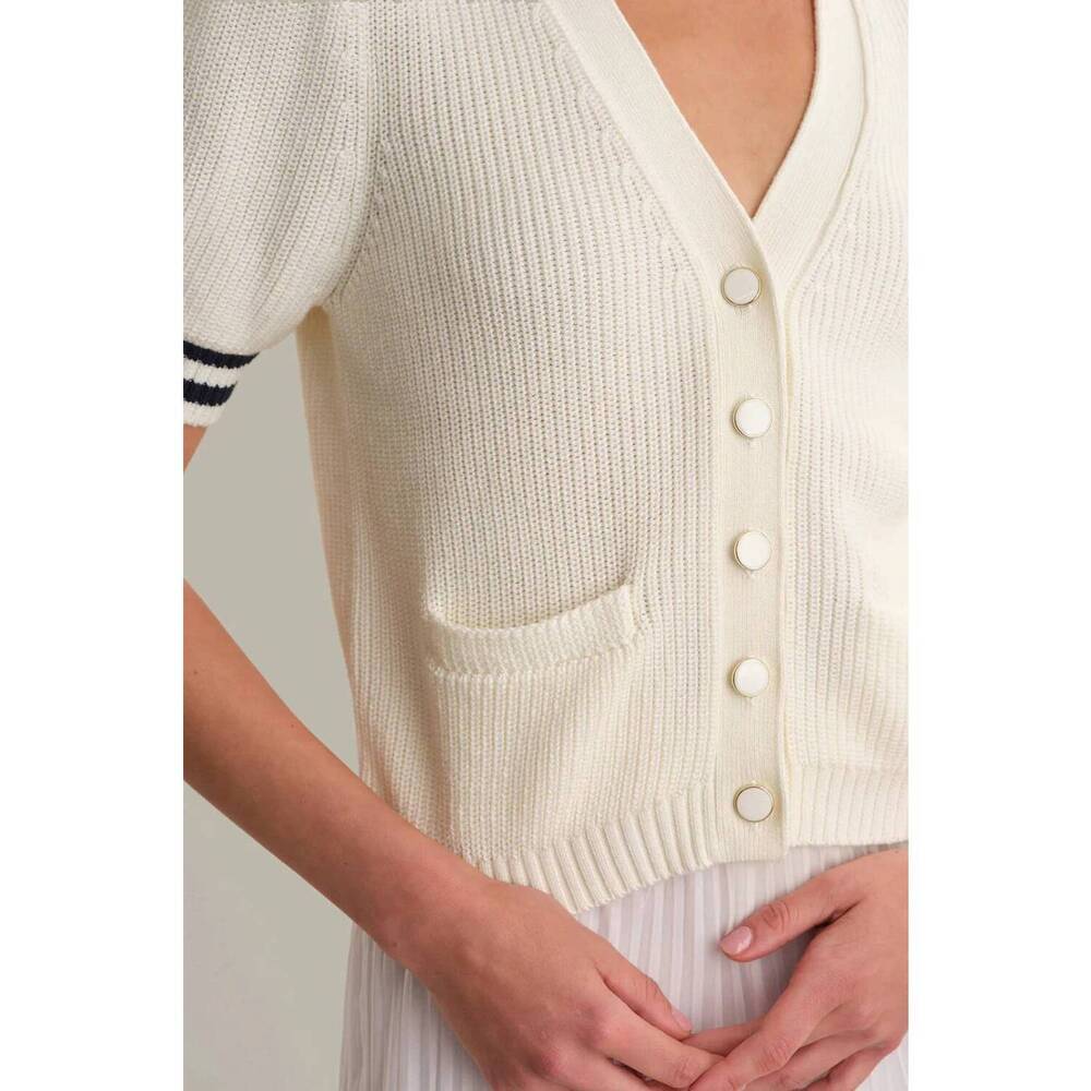 NEW 525 AMERICA avalon puff sleeve button front cardigan in chalk - Picture 6 of 6